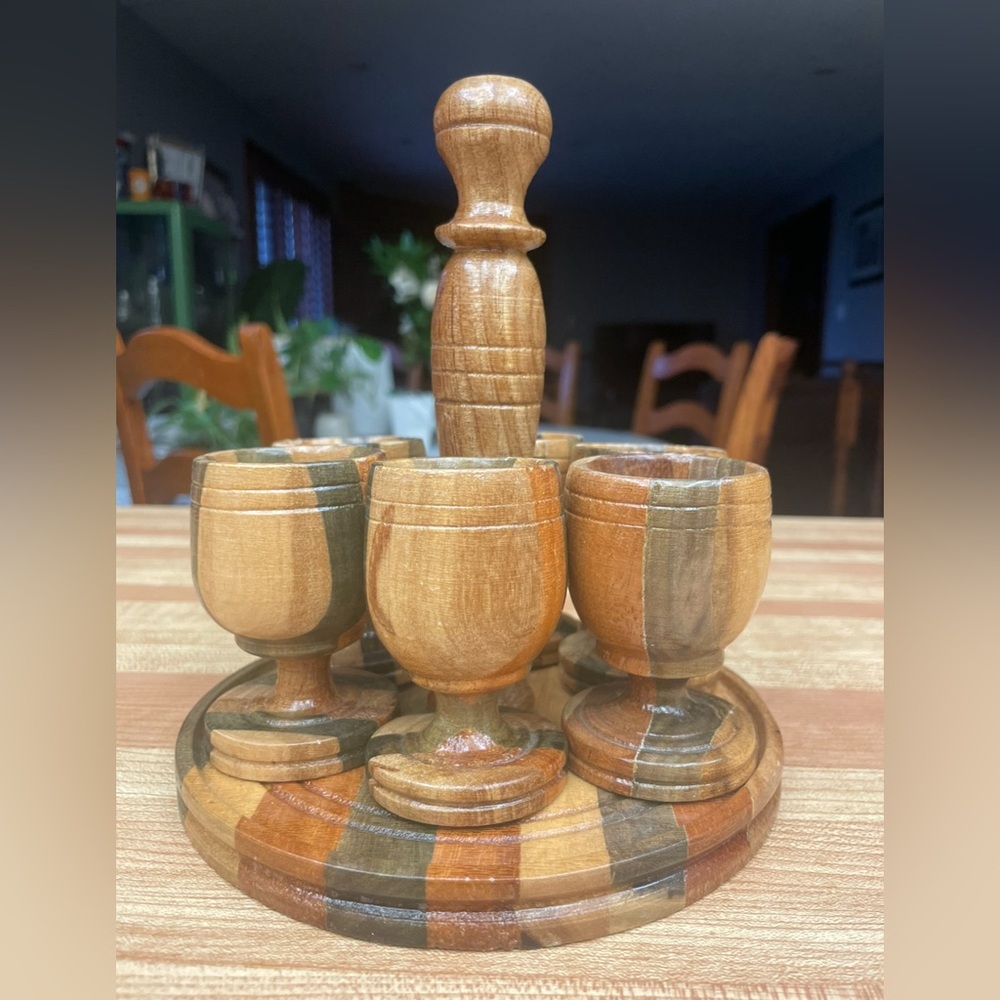 6 Vintage Wooden Egg Holders Cups with a Base